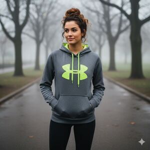 Under Armour Hoodie Pullover Sweatshirt Storm Fleece Lined Gray Neon Lime M